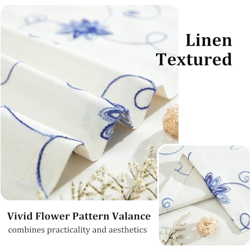 VOGOL Blue Floral Vine Embroidered Window Valance, 60 x 18, 1 Panel - color: Hy-blue, size: 60"W x 18"L (Pack of 1)