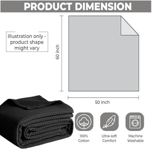 100% Cotton Blankets for Bed - Waffle Weave Blankets for Summer, Lightweight and Breathable Soft Woven Blanket for Spring (Black, Throw (50" x 60")) - color: Black, size: Throw (50" x 60")