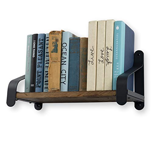 Rustic State Rustico 16" Floating Wall Bookshelf with Iron Brackets Wall Mounted Wooden Floating Industrial Shelf - Walnut