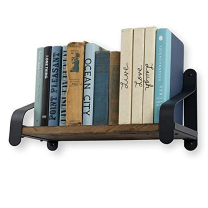 Rustic State Rustico 16" Floating Wall Bookshelf with Iron Brackets Wall Mounted Wooden Floating Industrial Shelf - Walnut