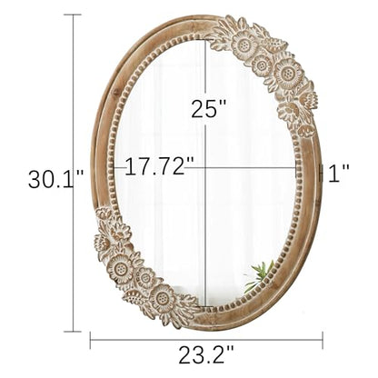 Rustic Oval Mirror 30 x 23 inch, Handmade Distressed White
