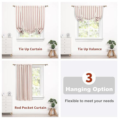 DriftAway Farmhouse Double Layer Linen Blackout Tie Up Curtains Thermal Insulated Vertical Striped Fully Lined Balloon Roman Shade Bathroom Window Adjustable Rod Pocket 31 Inch by 47 Inch Red - color: Red, size: 31"W x 47"L (Pack of 1)