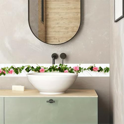 HOMETITUTE Peel and Stick Wallpaper Border 4x196in Rose Vine Pattern - color: Rose Vine