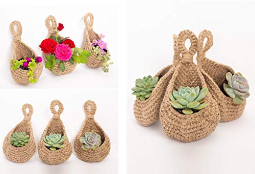 Small Jute Hanging Wall Basket, Handmade Planter for 3- Inch Plant Pots