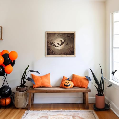 Kizbok Vintage Halloween Bat Wall Art Prints, Spooky Halloween Canvas Painting, Victorian Dark Academia Halloween Wall Decor, Dark Witchy Cottagecore Aesthetic Poster for Bedroom Gallery Bathroom - UNFRAMED - color: Bat, size: 10"L x 8"W
