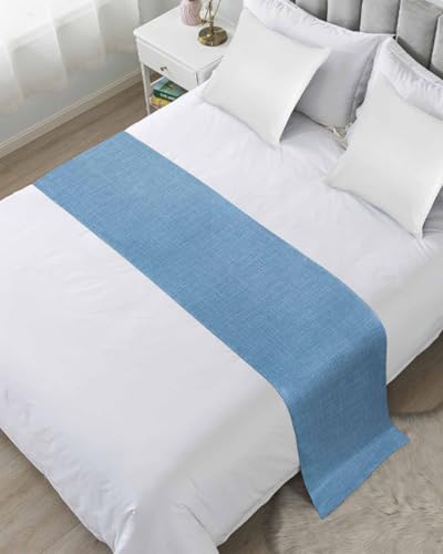 Sky Blue Farmhouse Bed Runner Scarf Cal King Size,Vintage Country Monochrome Textured Luxury Bed Throw Runners & Scarves for Twin Full Queen King Foot Bedroom Hotel Wedding Room Decoration,102"x20" - color: Blue, size: 102x20in,260x50cm