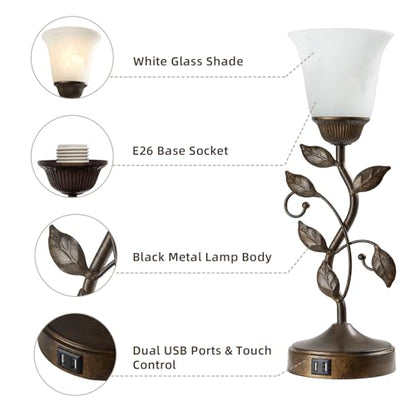Touch Bedside Table Lamp for Living Room with 2 USB C+A Ports - color: 1 Pack - Brass