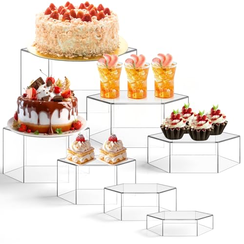 Leinuosen 7 Pcs Large Acrylic Buffet Risers, 6-12" Hexagonal, Clear - color: Clear, size: 6" to 12", style: Hexagonal