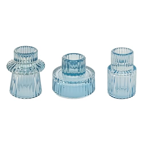 Glass Candlestick Holders, Taper Candle Holders, Set of 3, Bule - color: Bule, size: 3 PCS