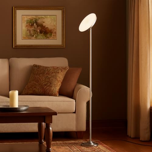 LED Torchiere Floor Lamp with Remote Control, Standing Lamp for Living Room - color: Brushed Nickel