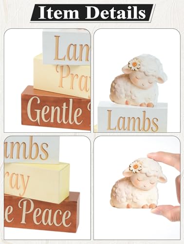 Easter Lamb Decor,Lambs Pray Gentle Peace Wooden Sign | Sleeping Sheep Farmhouse Decor | Christian Rustic Tabletop Shelf Decor for Home Living Room Bedroom - size: Lamb