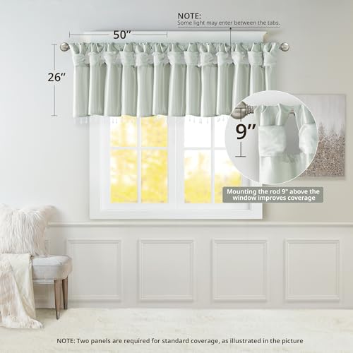 MADISON PARK Emilia Faux Silk Valances for Windows with Beads , Elegant Window Valance , 50" W X 26" L , Dust Aqua - color: Dusty Aqua, size: 50"W x 26"L (Pack of 1), style: Valance