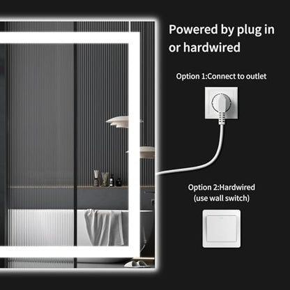 30"x48" LED Bathroom Mirror with Lights | Dimmable，Anti-Fog，Bathroom Vanity Mirror for Wall, Backlit + Front Lit, Memory Function, Shatter-Proof, Tempered Glass - size: 30"L x 48"W