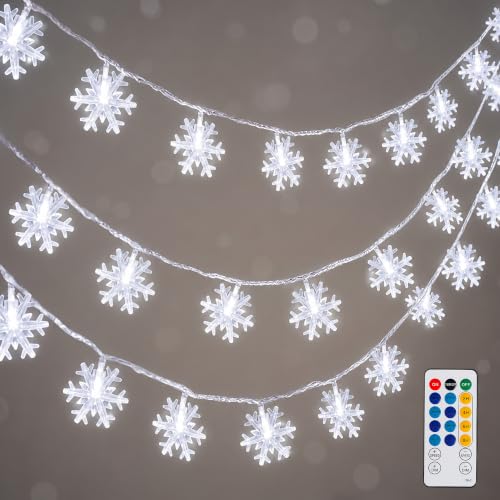 HEYFUNi Snowflake String Lights with Remote, 13FT Battery & USB, White - color: White, size: 40 LED-Battery&USB