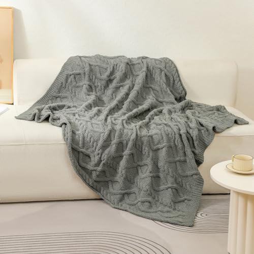 Premium Minky Throw Blanket, Soft Plush Lightweight Cozy Touch - color: Cable Knit Grey, size: Kids(40″x50″)