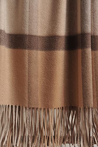 EP Mode 100% Pure Cashmere Throw Blanket for Sofa, Camel Tartan - color: Camel Tartan