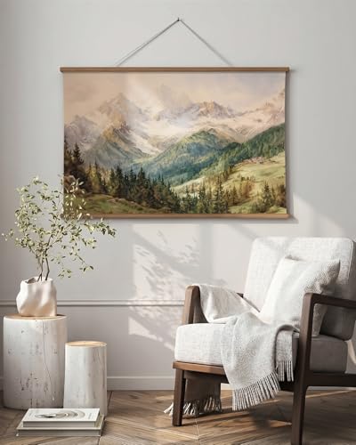 HUARCEY Extra Large Canvas Wall Art, Snowy Mountain Framed Hanging Scroll - color: Mountain Vista, size: 54"L x 36"W