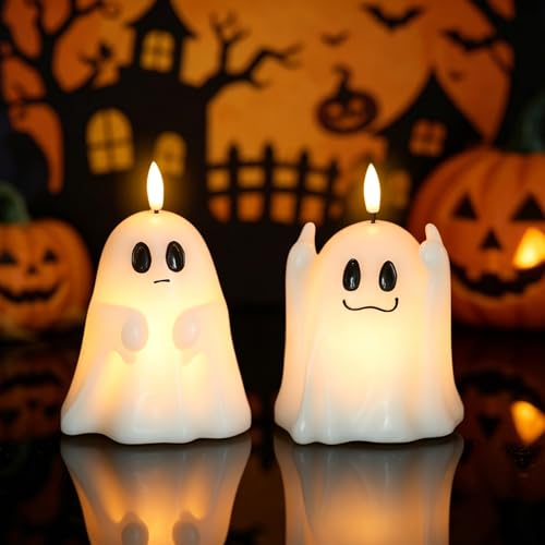 Wondise Spooky Ghost Halloween Flameless Candles with 6hrs Timer - color: 3-White