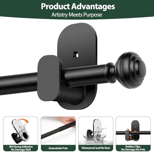KAMANINA Curtain Rods No Drilling for Windows 16 to 30 Inches, Black - color: Black, size: 16-30"