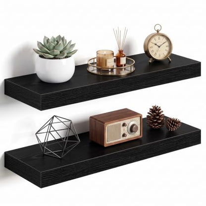 Dreamland 20Inch Black Floating Shelves 6.7" Deep Wall Mounted Set of 2 - color: Black, size: 6.7"D x 20"L