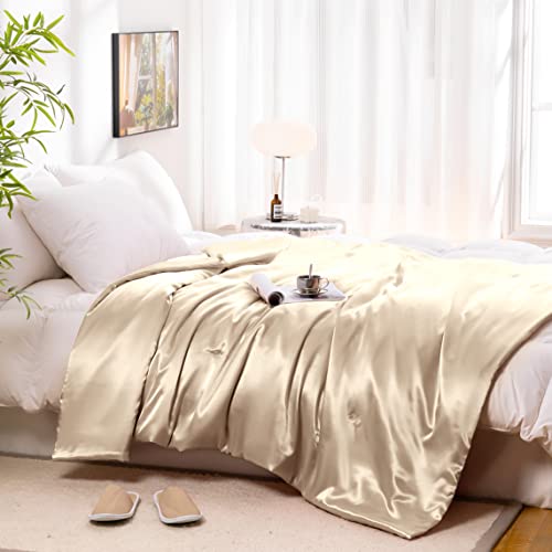 Vonty Taupe Satin Throw Blanket 60x80In, Cooling Silky Wrinkle-Free - color: Taupe, size: 60" x 80"