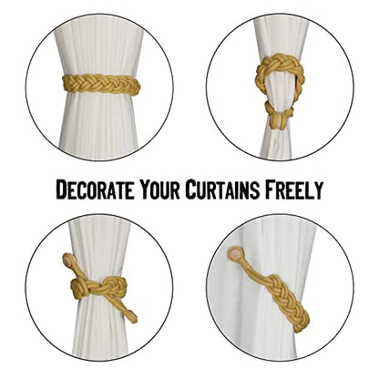 BEL AVENIR Curtain Tiebacks Magnetic 4 Pack Woven Drapery Holdback - color: Gold New- 4pack