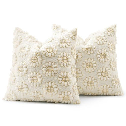 Spring Pillow Covers Sunflower 18x18 Set of 2 Cream White - color: Cream White, size: 18" x 18" (Pack of 2)