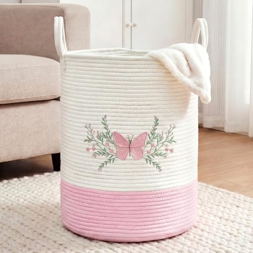 Honeydak Pink Butterfly Laundry Basket Hamper Coquette Laundry Basket - style: Butterfly