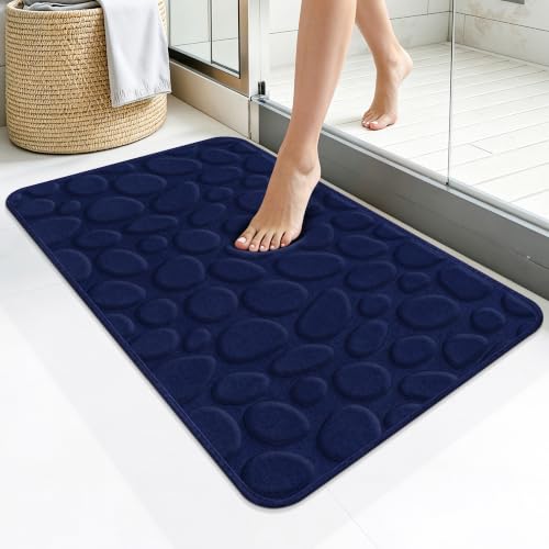 Memory Foam Bath Mat 32x20, Soft Absorbent Bathroom Rug, DarkBlue - color: Darkblue, size: 20"x32"