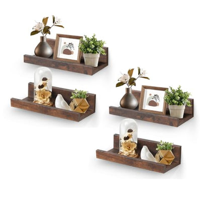 Muzilife 12" Small Floating Shelves Wood Wall Shelf with Lip, 4Pcs, Brown - color: Walnut Brown, size: 12"-4pcs