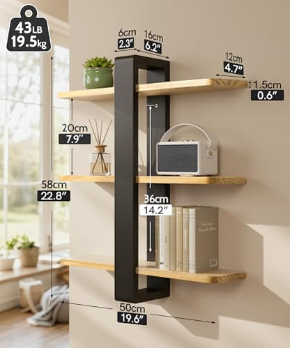 SUMGAR Wood Floating Shelves for Wall, 3 Tier Adjustable Plant Shelf Unit - color: Black&wooden, size: 3 Tier 19.6in