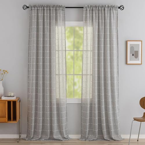 Light Gray Striped Sheer Curtains 72 Inch, Light Filtering 2 Panels - color: Grey, size: 52"W x 72"L (Pack of 2)