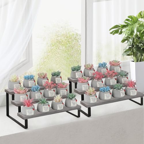 YINMIT Wooden Display Riser Stand, Tiered Perfume and Cologne Organizer Stand, 3 Tier Spice Rack Organizer, Rustic Display Shelf for Candles (3 Tier,2Pack,Grey) - color: 3 Tier,2 Pack,Grey