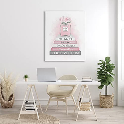 Stupell Industries 'Pink Roses Perfume Bottle Glam Fashion'| Canvas Art - color: Glam Perfume Roses, size: 48"L x 36"W