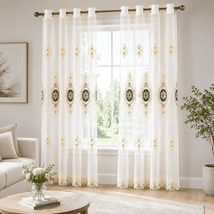 VOGOL Customized Simple Chenille Jacquard Sheer Window Elegance Curtains/Drapes/Panels/Treatments for Bedroom Living Room,Top Grommets(2 Panels) - color: Blue-sheer, size: 60"W x 106"L (Pack of 2)