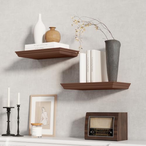 Fun Memories Floating Shelves, Walnut, 16 Inch Long, 9.3 Inch Deep, 2 Pack - color: Walnut, size: 16", Set of 2