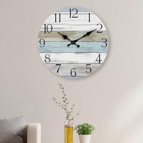 16 Inch Wall Clock, Silent Battery Operated Analog Clock, Blue - color: A-blue White Brown, size: 16"
