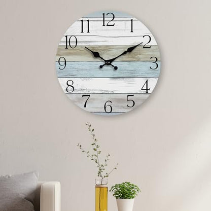 16 Inch Wall Clock, Silent Battery Operated Analog Clock, Blue - color: A-blue White Brown, size: 16"