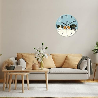 XNM Cute Dog Glass Wall Clocks Battery Operated 12 Inch - color: Blue1, size: 12 Inch