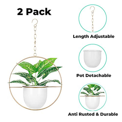 2 Pack Hanging Planter with 5.5" Pot, Metal Hanging Plant Holder - color: Gold & White