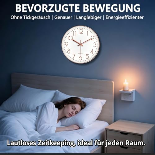 Modern Silent Wall Clock - 12 Inch Wall Clocks Battery Operated Large Number, Non-Ticking Analog Clock with Tempered Glass Quartz Clocks for Living Room Bedroom Office Kitchen, Rose Gold - color: Rose Gold, size: 12 Inch