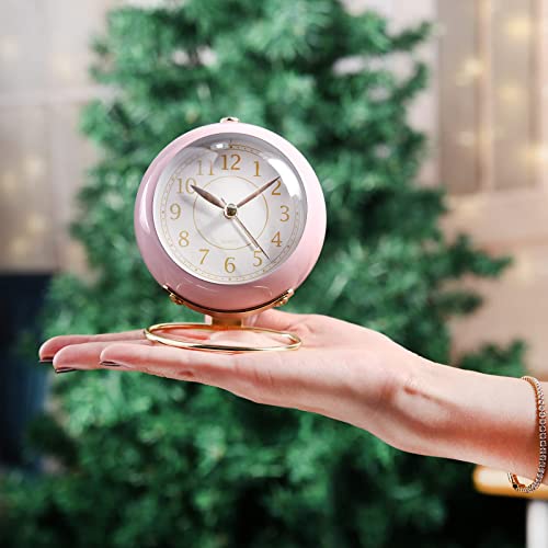 SHISEDECO Small Tableclocks Classic Non-Ticking Tabletop Alarm Clock,Pink - color: Pink
