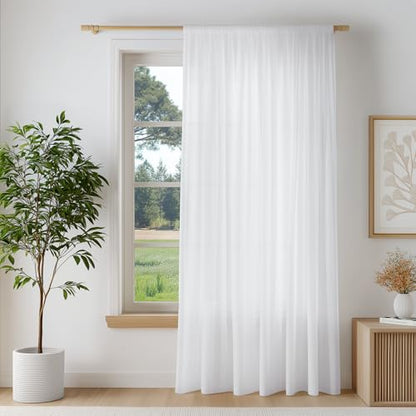 FMFUNCTEX White Sheer Curtains, 100X84, Rod Pocket, 1 Panel for Bedroom - color: White, size: 100"W x 84"L (Pack of 1)