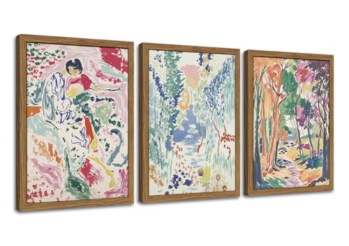 Abstract Matisse Wall Art, Vintage Colorful Nature Wall Decor, Retro Forest Paintings, Impressionist Landscape Pictures Canvas Prints for Living Room Bedroom Dining Room Office 12x16in Wood Framed - color: Matisse Abstract, size: 12x16Inch Framed