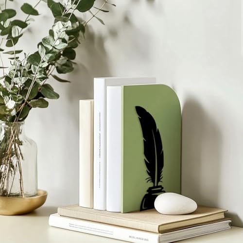 Peacoblue 5.3"x4.3"x7.9" Metal Bookends, Heavy Duty Book Ends for Shelves - style: Quill Pen and Candlestick