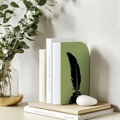 Peacoblue 5.3"x4.3"x7.9" Metal Bookends, Heavy Duty Book Ends for Shelves - style: Quill Pen and Candlestick