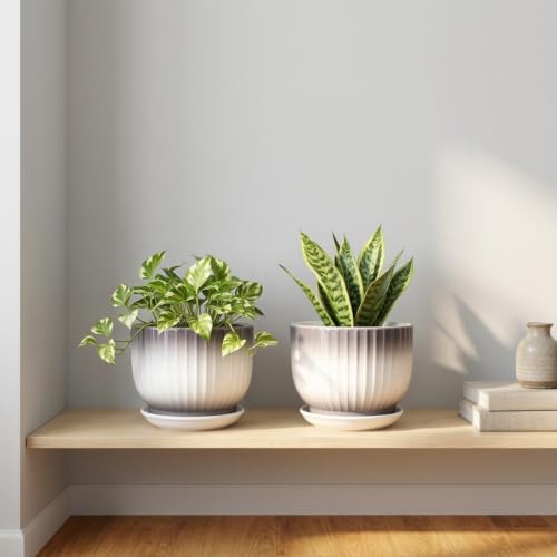 Ceramic Plant Pots, 6.7 Inch, Gray+White, Set of 2 - color: Gray + White, size: 6.7 Inch(2 PCS)