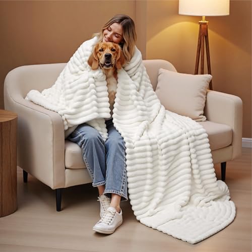 Bedsure Soft Cozy Full Size Fleece Blankets for Bed Off White 84"x90" - color: Off White, size: Full