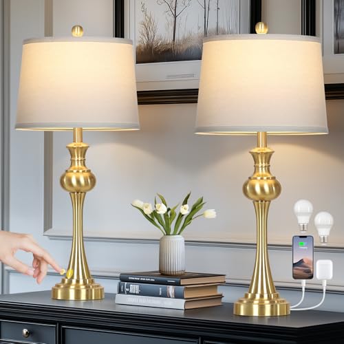 Cinyirong 28.75" Gold Table Lamps for Living Room,Touch Lamps for Bedrooms Set of 2 - Nightstand Table Lamp with USB C+A, 3 Way Dimmable Bedside Lamps End Tables, Antique Brass - color: Gold table lamp