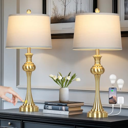 Cinyirong 28.75" Gold Table Lamps for Living Room,Touch Lamps for Bedrooms Set of 2 - Nightstand Table Lamp with USB C+A, 3 Way Dimmable Bedside Lamps End Tables, Antique Brass - color: Gold table lamp